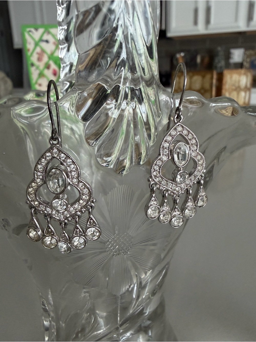 Elegant Crystal Teardrop Dangle Earrings - Silver Tone